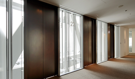 Office elevator; 23rd floor hall