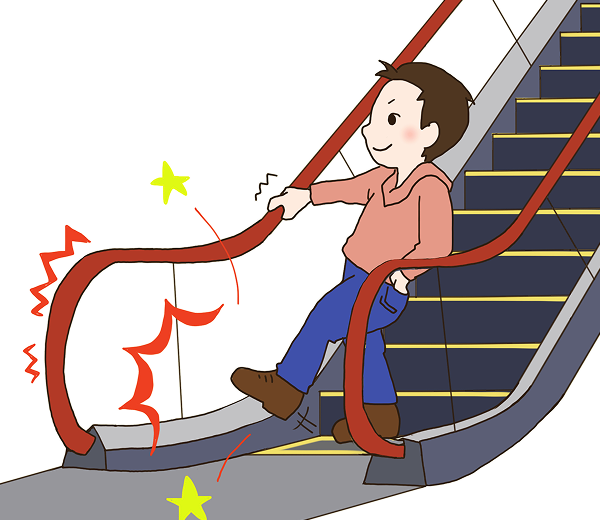 Do not pull on the handrail or kick the skirt guard panel or other parts.