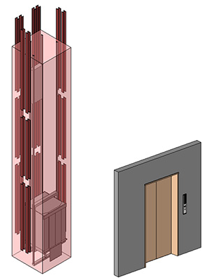 弊社がBIMパーツと必要部材を含む昇降機設備モデルを作成