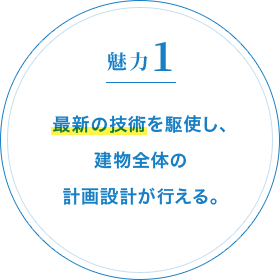 魅力1 最新の技術を駆使し、建物全体の計画設計が行える。