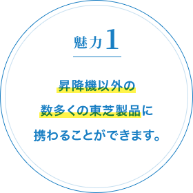 魅力1 昇降機以外の数多くの東芝製品に携わることができます。