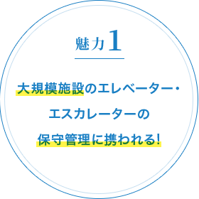 魅力1 大規模施設のエレベーター・エスカレーターの保守管理に携われる!