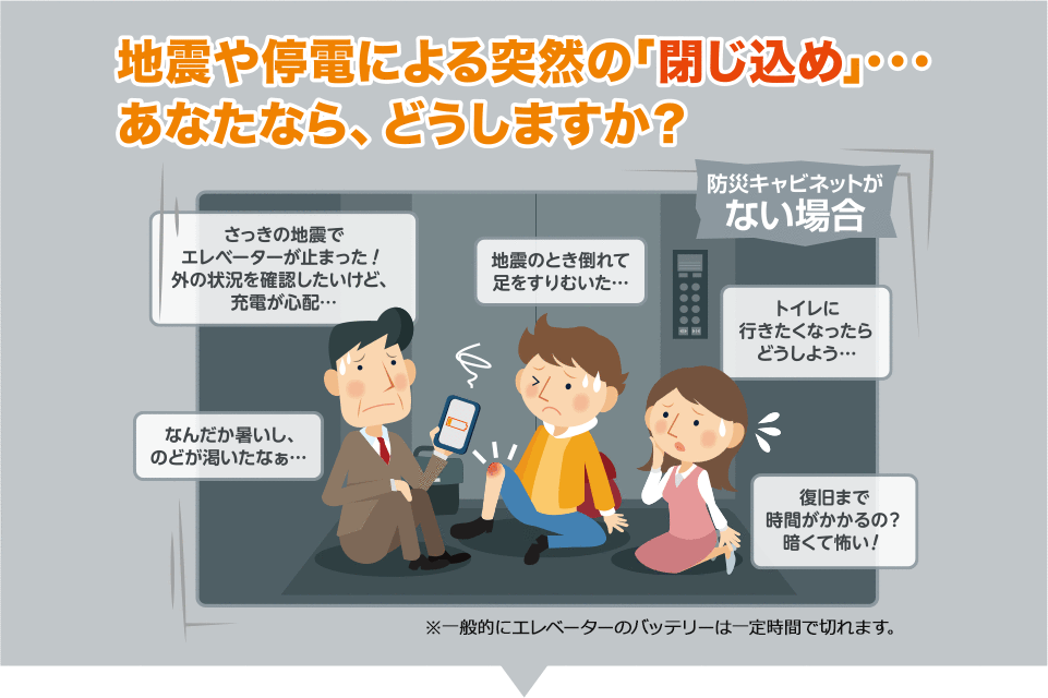 地震や停電による突然の「閉じ込め」・・・
あなたなら、どうしますか？