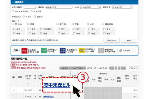 昇降機仕様の照会画面イメージ図